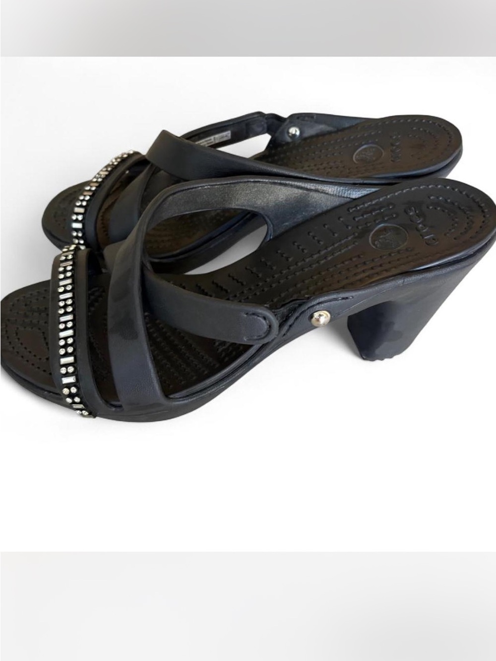 CROCS Black Jeweled Strappy Heeled Sandals